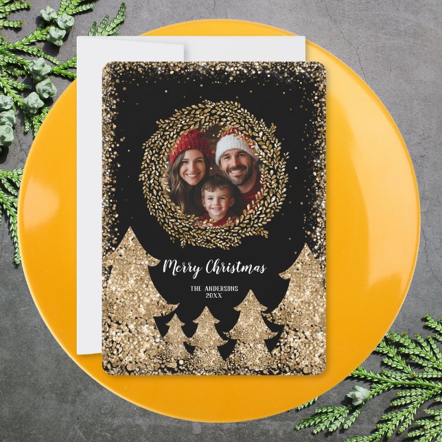 Invitation Parties scintillant Gold Joyeux Noël Wreath Family (Créateur téléchargé)