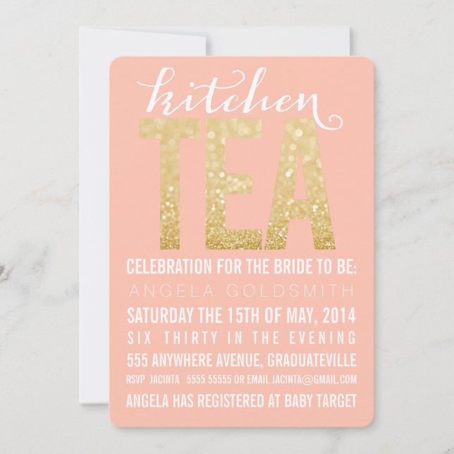 Invitation Parties scintillant Gold Kitchen Tea Shower Party  (Devant)