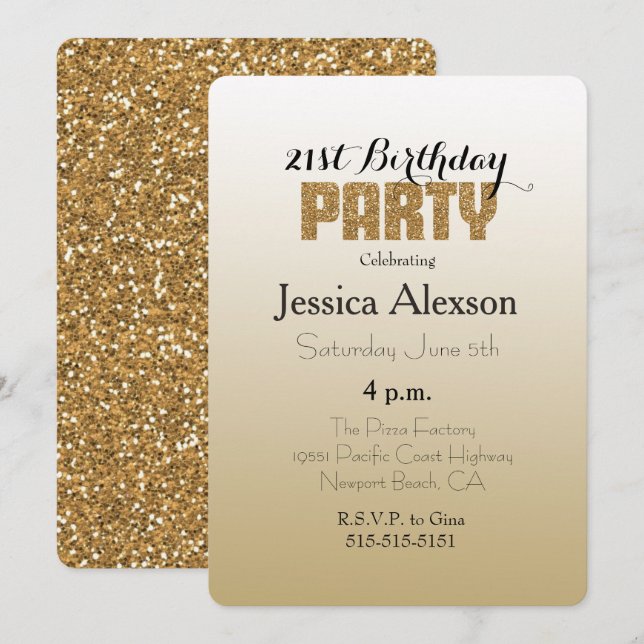 Invitation Parties scintillant Gold Ombre Gold (Devant / Derrière)