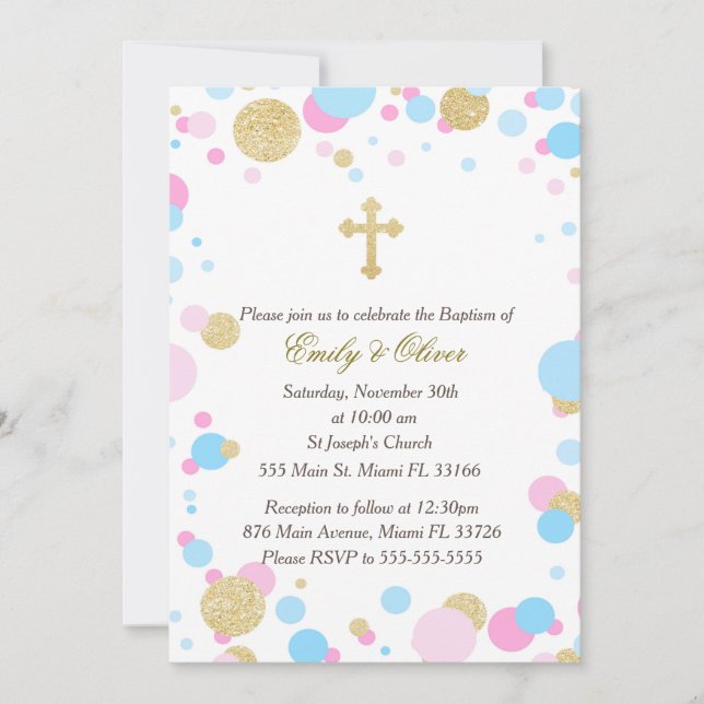 Invitation Parties scintillant Gold Pink Blue Twins Invitatio (Devant)