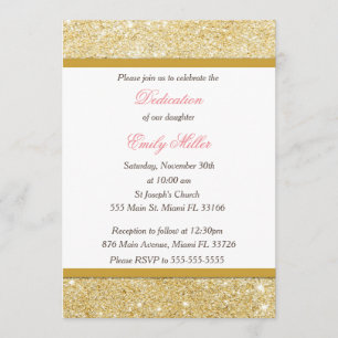 Invitation Parties scintillant Gold Pink Girl Dedication Invi