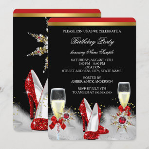 Invitation Parties scintillant Gold Red Heures Black Silver C