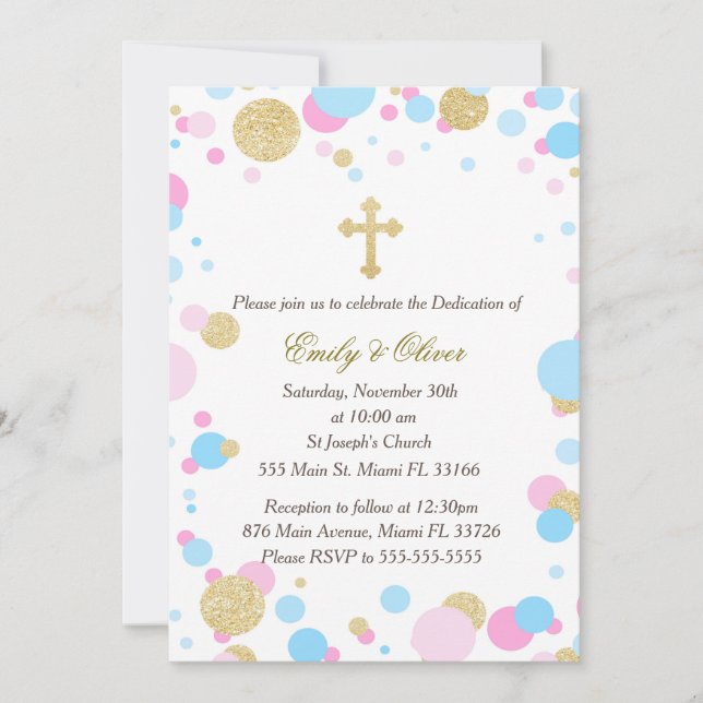 Invitation Parties scintillant Gold Rose Blue Twins Dedicatio (Devant)