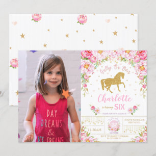 Invitation Parties scintillant Gold Rose Floral Horse Birthda