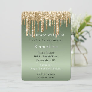 Invitation Parties scintillant Gold Sage Green Sparkle Drithd