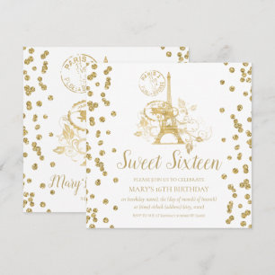 Invitation Parties scintillant Gold Sweet sixteen Paris
