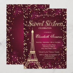 Invitation Parties scintillant Gold Tour Eiffel Diamants Roug
