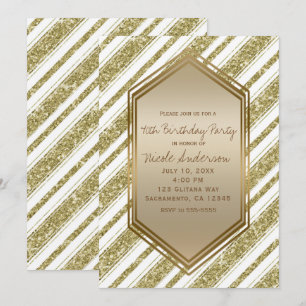 Invitation Parties scintillant Gold White Stripes Anniversair