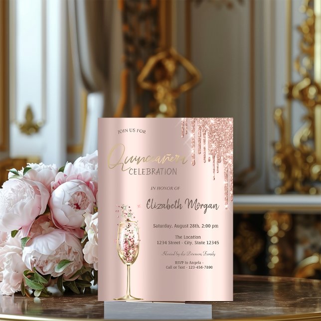 Invitation Parties scintillant gouttes Champagne Glass Quince (Créateur téléchargé)