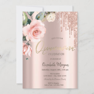 Invitation Parties scintillant gouttes d'eau Roses Quinceañer