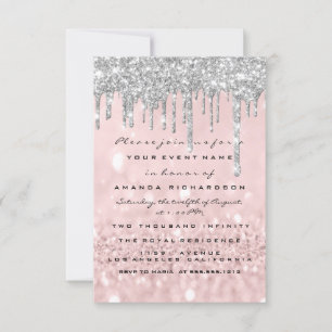 Invitation Parties scintillant gouttes Rose argent  douce 16e