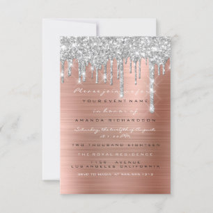 Invitation Parties scintillant gouttes Rose argent  or douce 