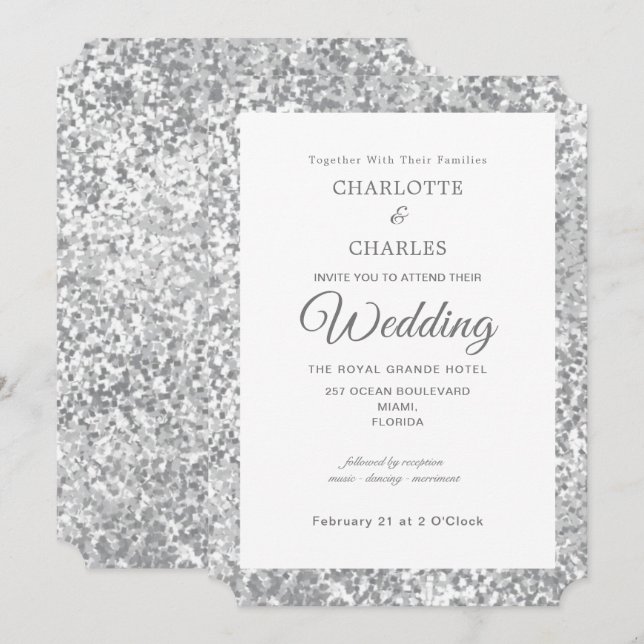 Invitation Parties scintillant gris argent Élégant Mariage ch (Devant / Derrière)