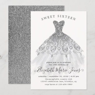 Invitation Parties scintillant gris argent glam robe douce 16