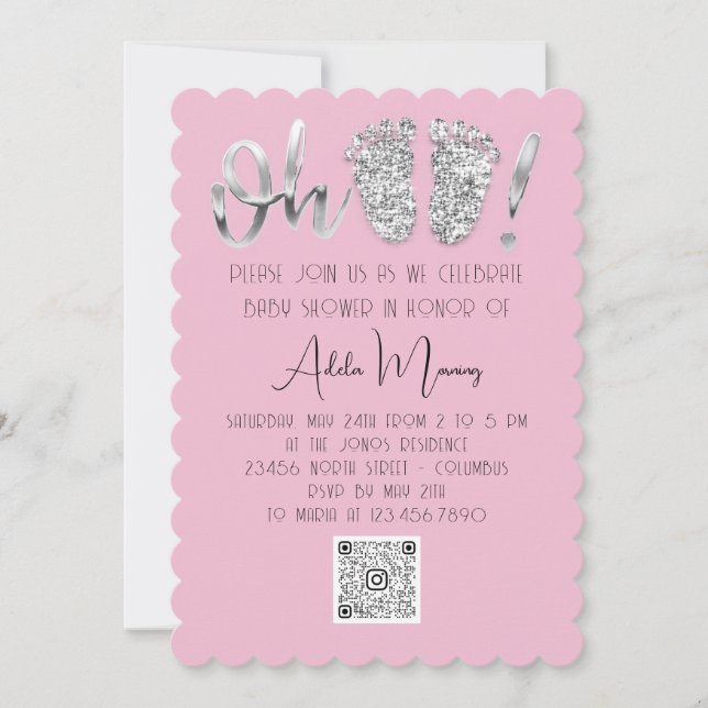 Invitation Parties scintillant gris argent pieds bébé fille Q (Devant)