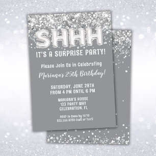 Invitation Parties scintillant gris argent Surprise fête d'an