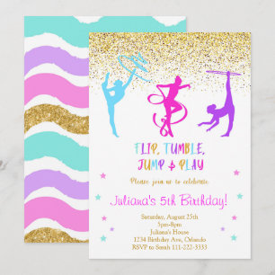 Invitation Parties scintillant Gymnastique Anniversaire Invit