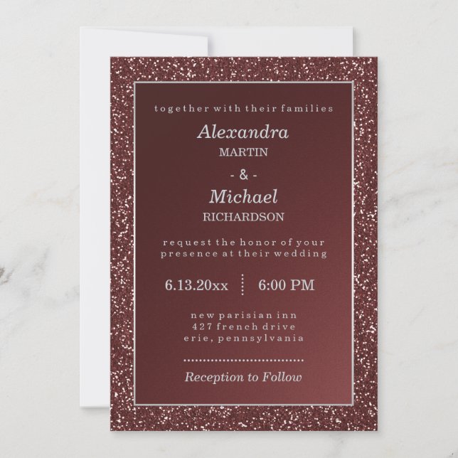 Invitation Parties scintillant haut de gamme Sparkle Marsala  (Devant)