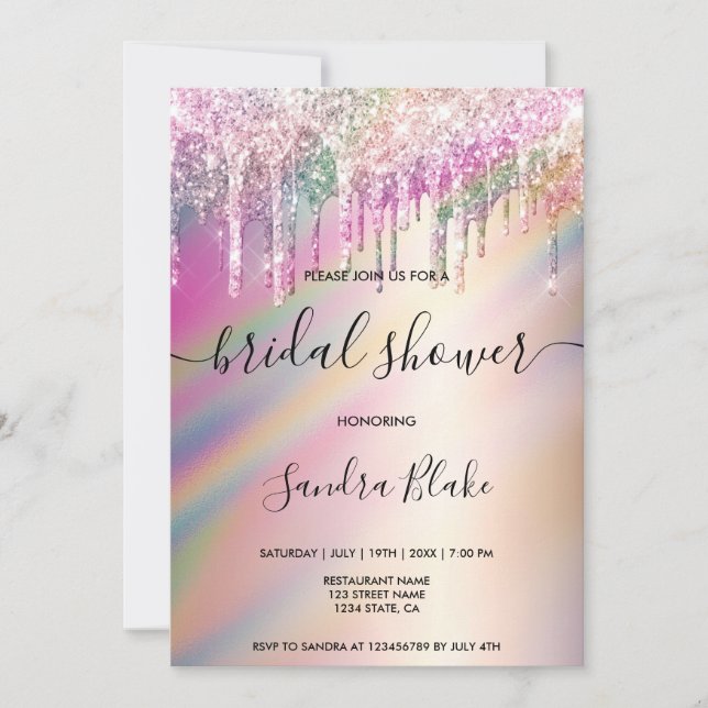 Invitation Parties scintillant Holographique Arc-En-Ciel : Fê (Devant)