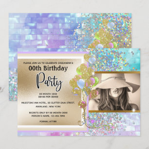 Invitation Parties scintillant holographique en or rose confe