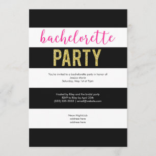 Invitation Parties scintillant Hot Pink Black Stripes Bachelo