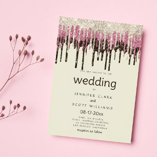Invitation Parties scintillant ivoire noir or rose glam goutt