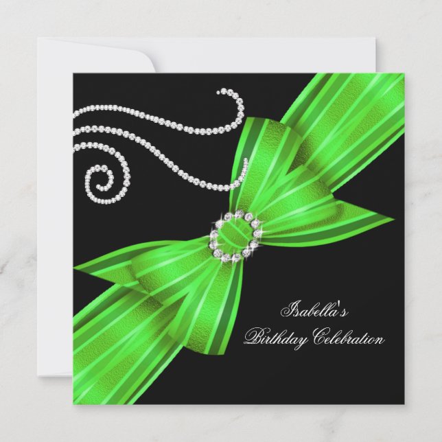 Invitation Parties scintillant Lime Diamond Bow Noir Annivers (Devant)