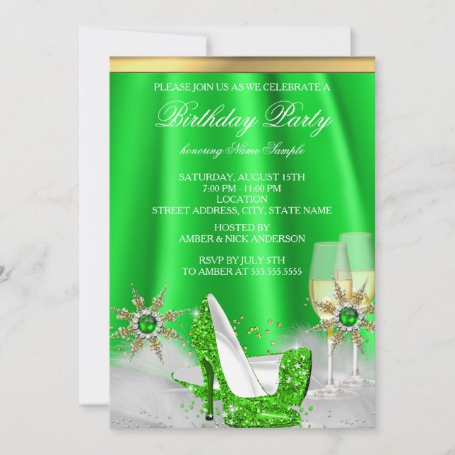 Invitation Parties scintillant Lime Green High Heures Gold Ch (Devant)