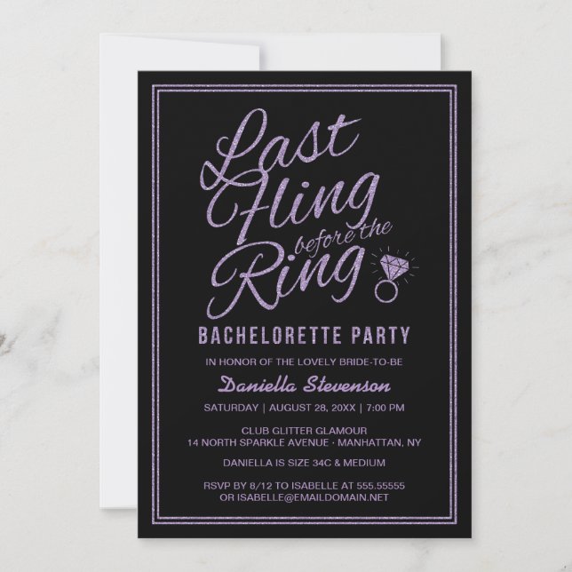 Invitation Parties scintillant Look Dernier Fling Bachelorett (Devant)
