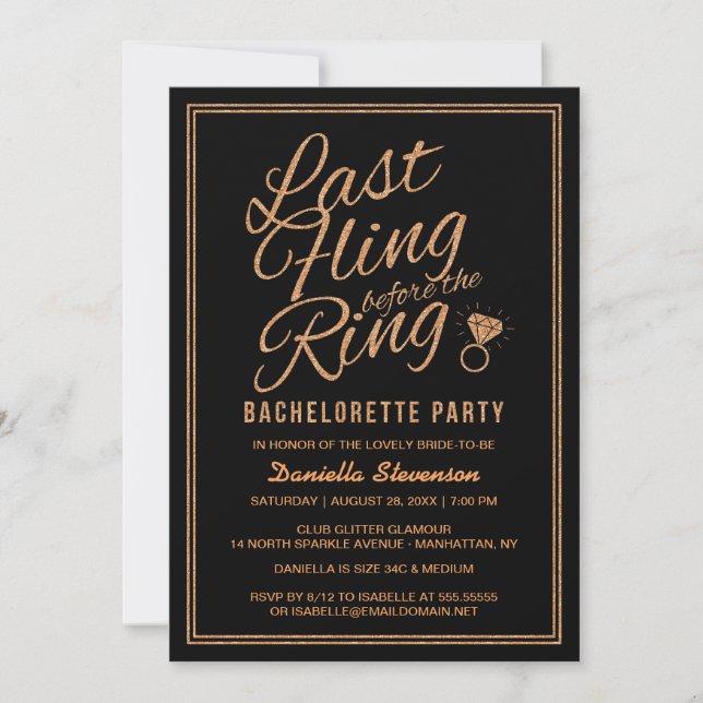 Invitation Parties scintillant Look Dernier Fling Bachelorett (Devant)