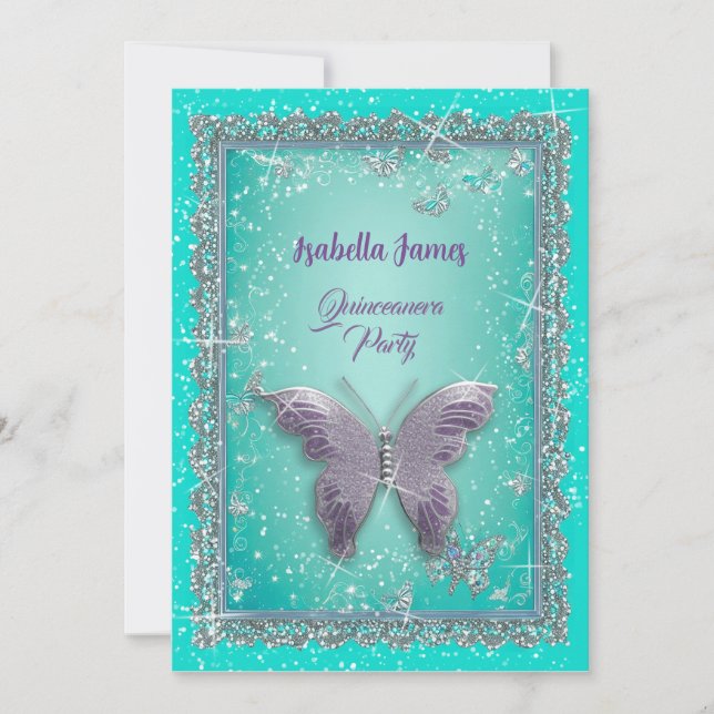 Invitation parties scintillant luxueuse chic et turquoise (Devant)