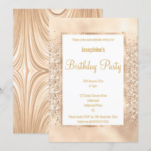 INVITATION PARTIES SCINTILLANT LUXUEUSE SATIN CHAMPAGNE & OR