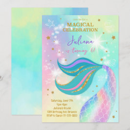 Invitation Parties scintillant magique Sirène colorée Anniver