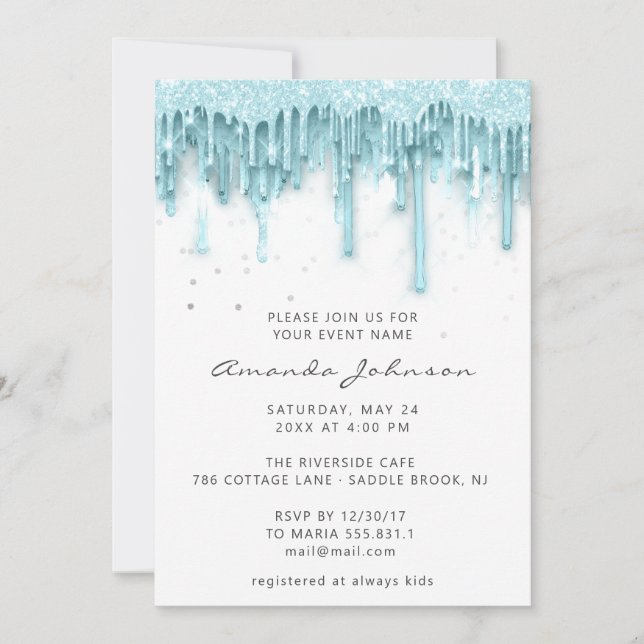 Invitation Parties scintillant  Mariage nuptiale White Aqua (Devant)