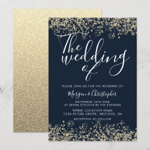 Invitation Parties scintillant marine et or Mariage moderne