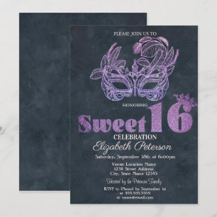 Invitation Parties scintillant Masque Violet Sweet 16