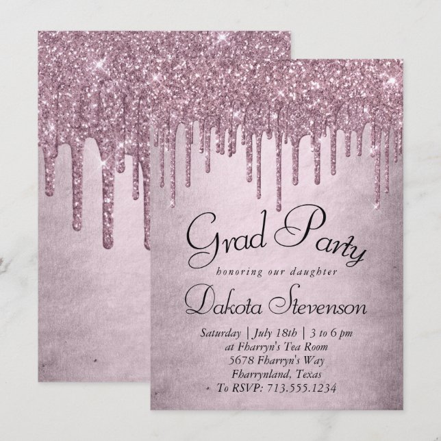 Invitation Parties scintillant Mauve de dérive | Dusty Pink G (Devant / Derrière)