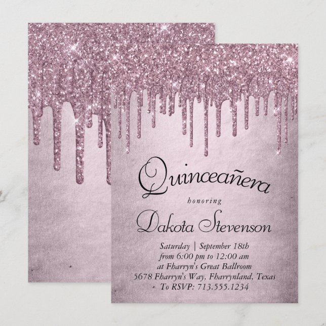 Invitation Parties scintillant Mauve de dérive | Dusty Pink Q (Devant / Derrière)