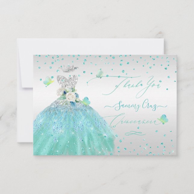 Invitation Parties scintillant Merci Quinceanera Turquois arg (Devant)