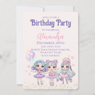 Invitation Parties scintillant mignonne Dolls Fête d'annivers