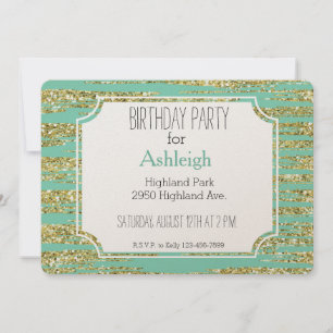 Invitation Parties scintillant Mint Gold Faux