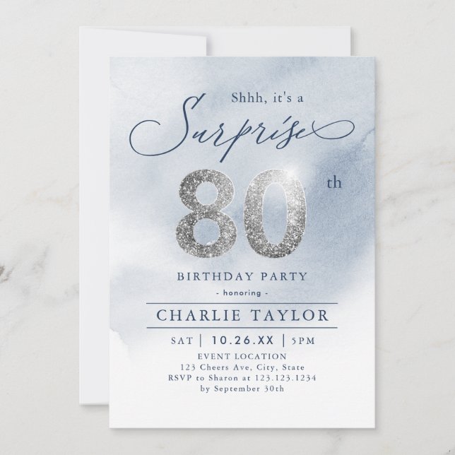 Invitation Parties scintillant moderne argent surprise adulte (Devant)