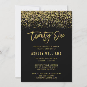 Invitation Parties scintillant moderne Black Gold Faux 21e an