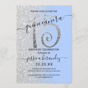 Invitation Parties scintillant moderne bleu argent Ombre Quin