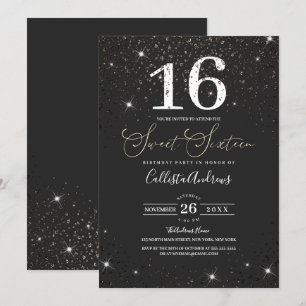Invitation Parties scintillant moderne brillante noire Confet