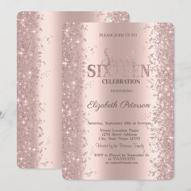 Invitation Parties scintillant moderne Confetti Rose Gold Swe (Devant / Derrière)