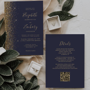 Invitation Parties scintillant moderne Dark Blue Gold Faux Co