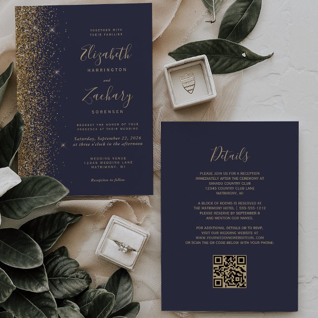 Invitation Parties scintillant moderne Dark Blue Gold Faux Co (Créateur téléchargé)