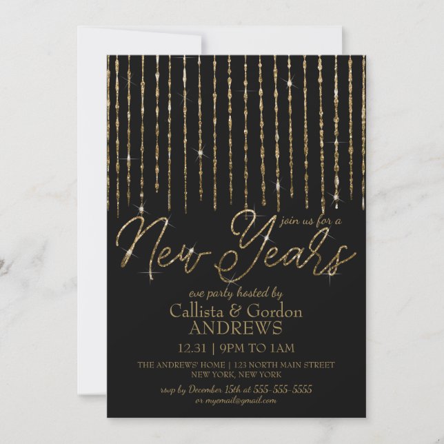 Invitation Parties scintillant moderne de suspension en or no (Devant)