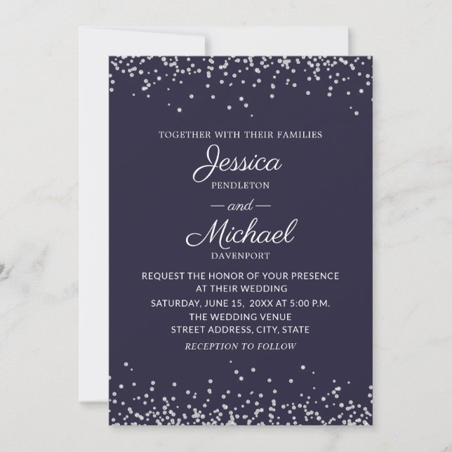 Invitation Parties scintillant moderne Elegant Marine Blue Si (Devant)